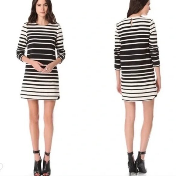Tibi Variegated Black & Ivory Striped Colorblock Shift Slip Dress Size M - Picture 1 of 8